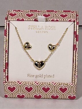 Gold-Plated Heart Necklace and Earrings Set - Stella Rose